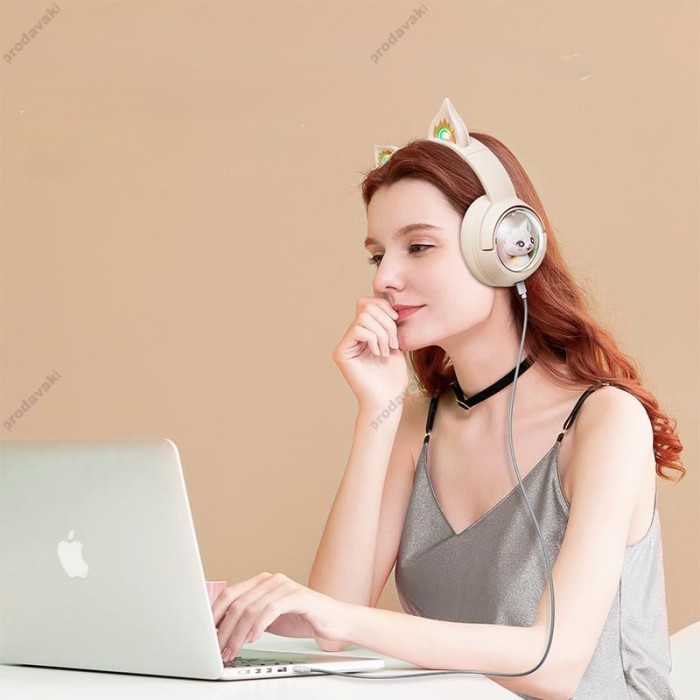 Бездротові Bluetooth навушники Onikuma B5 Cat Ear Wireless Gaming Headset BT 5.0 Ivory